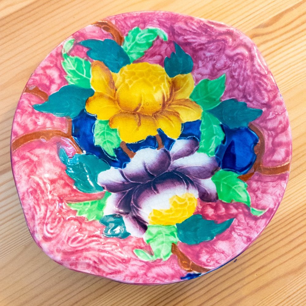 Maling Pottery Trinket Dish Small Bowl Vintage 1950s Floral Hand Painted England